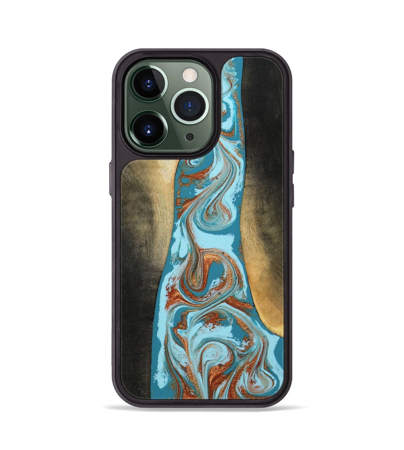 iPhone 13 Pro Wood Phone Case - Tariq (Teal & Gold, 798191)