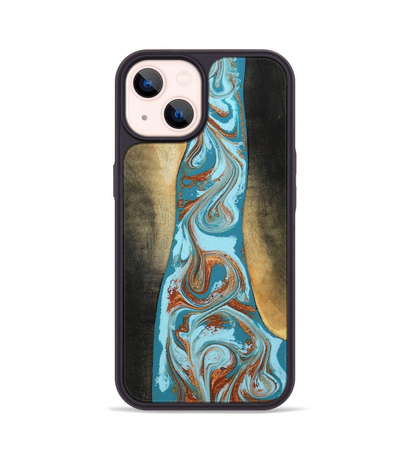 iPhone 14 Wood Phone Case - Tariq (Teal & Gold, 798191)