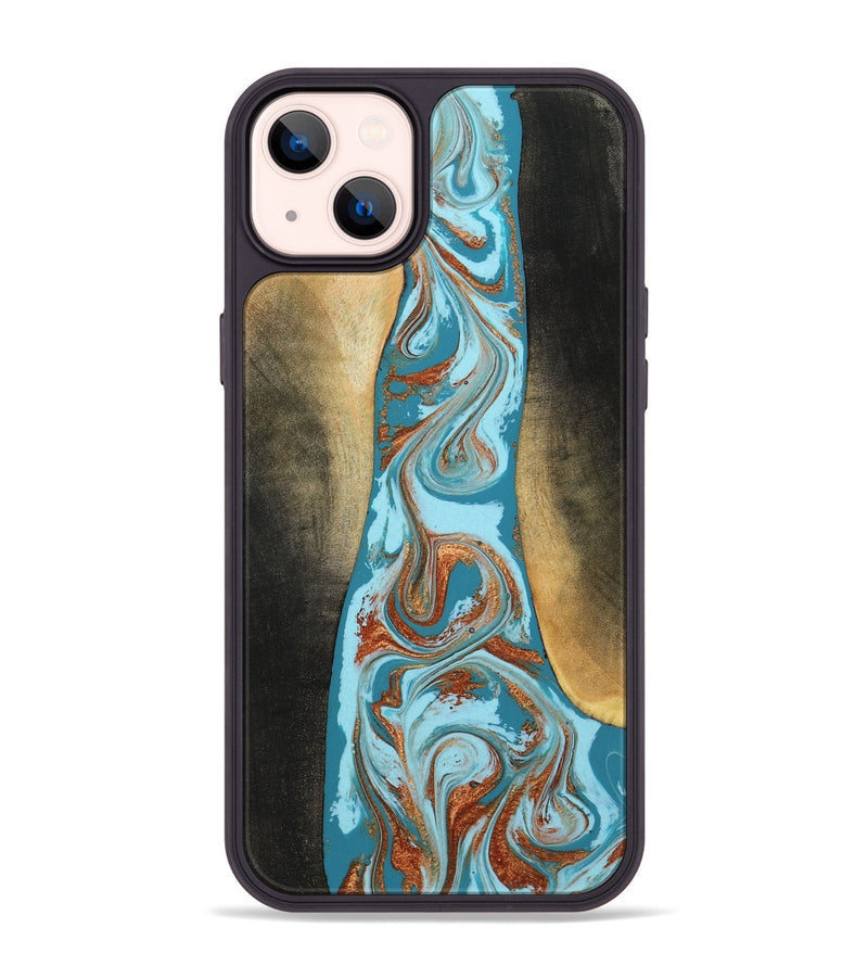 iPhone 14 Plus Wood Phone Case - Tariq (Teal & Gold, 798191)