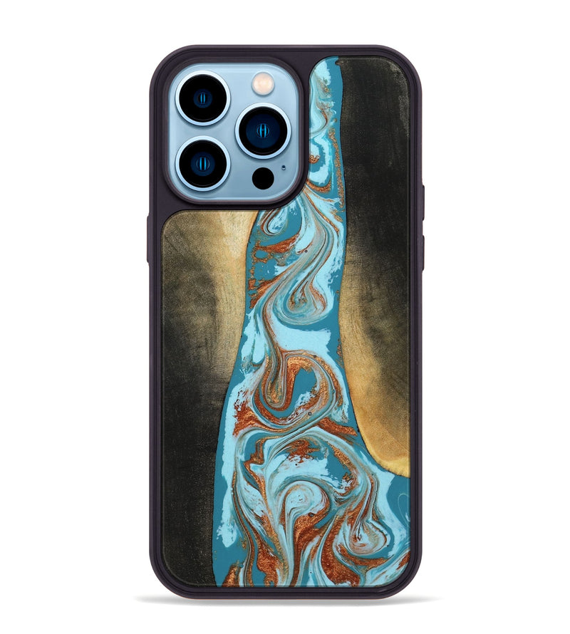 iPhone 14 Pro Max Wood Phone Case - Tariq (Teal & Gold, 798191)