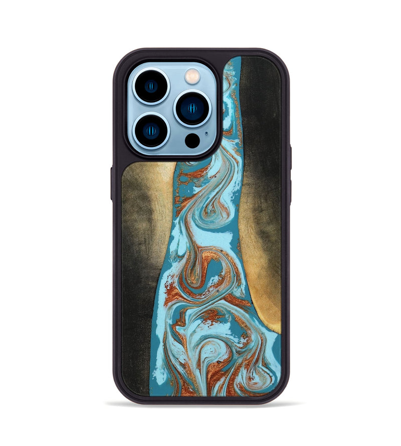 iPhone 14 Pro Wood Phone Case - Tariq (Teal & Gold, 798191)