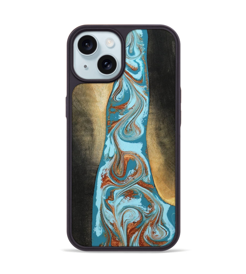 iPhone 15 Wood Phone Case - Tariq (Teal & Gold, 798191)