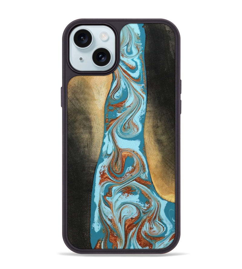 iPhone 15 Plus Wood Phone Case - Tariq (Teal & Gold, 798191)