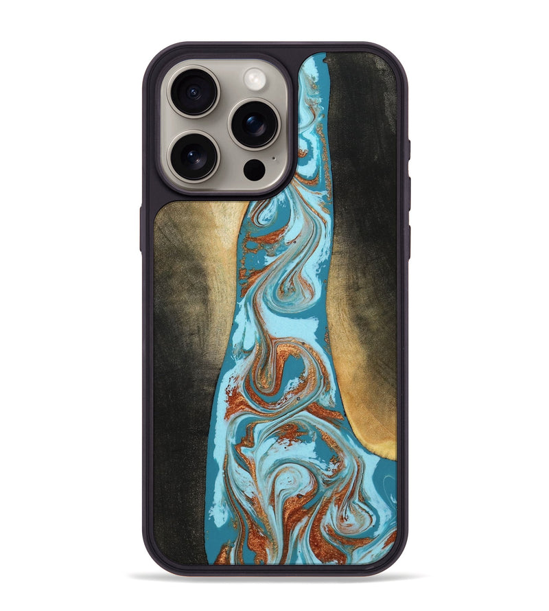 iPhone 15 Pro Max Wood Phone Case - Tariq (Teal & Gold, 798191)
