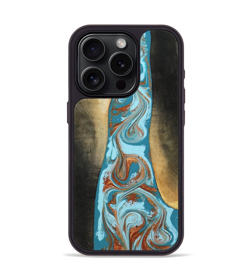 iPhone 15 Pro Wood Phone Case - Tariq (Teal & Gold, 798191)