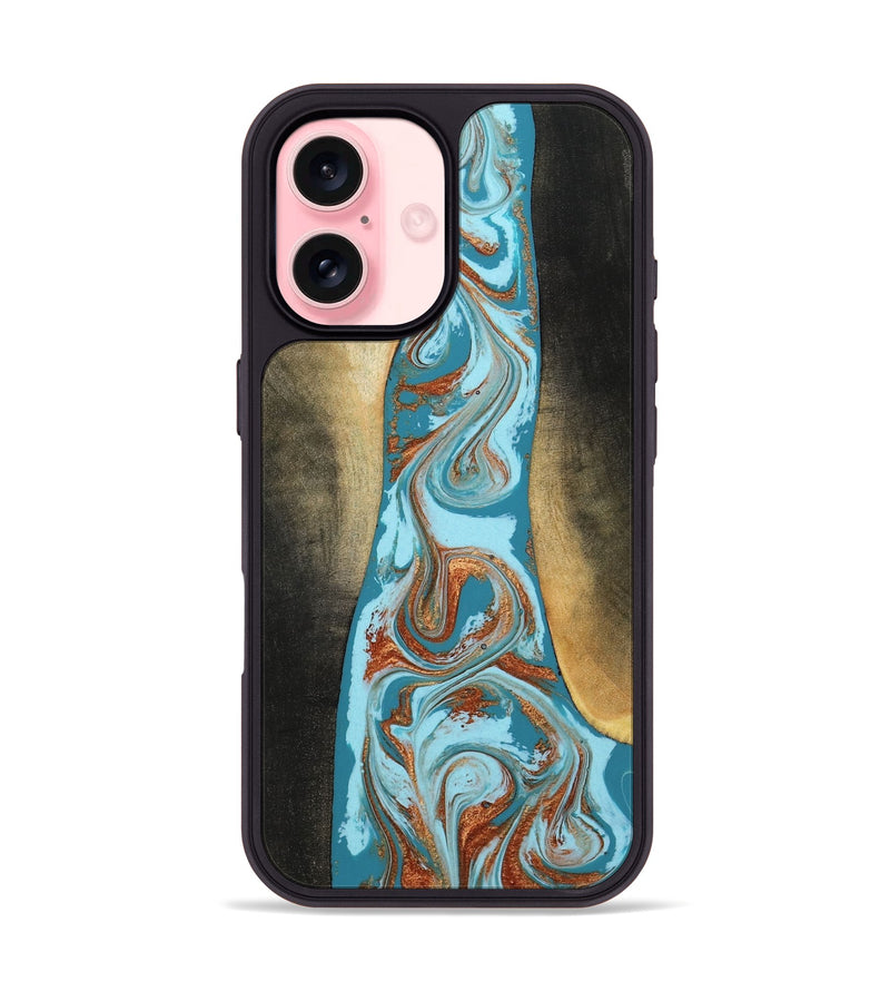 iPhone 16 Wood Phone Case - Tariq (Teal & Gold, 798191)