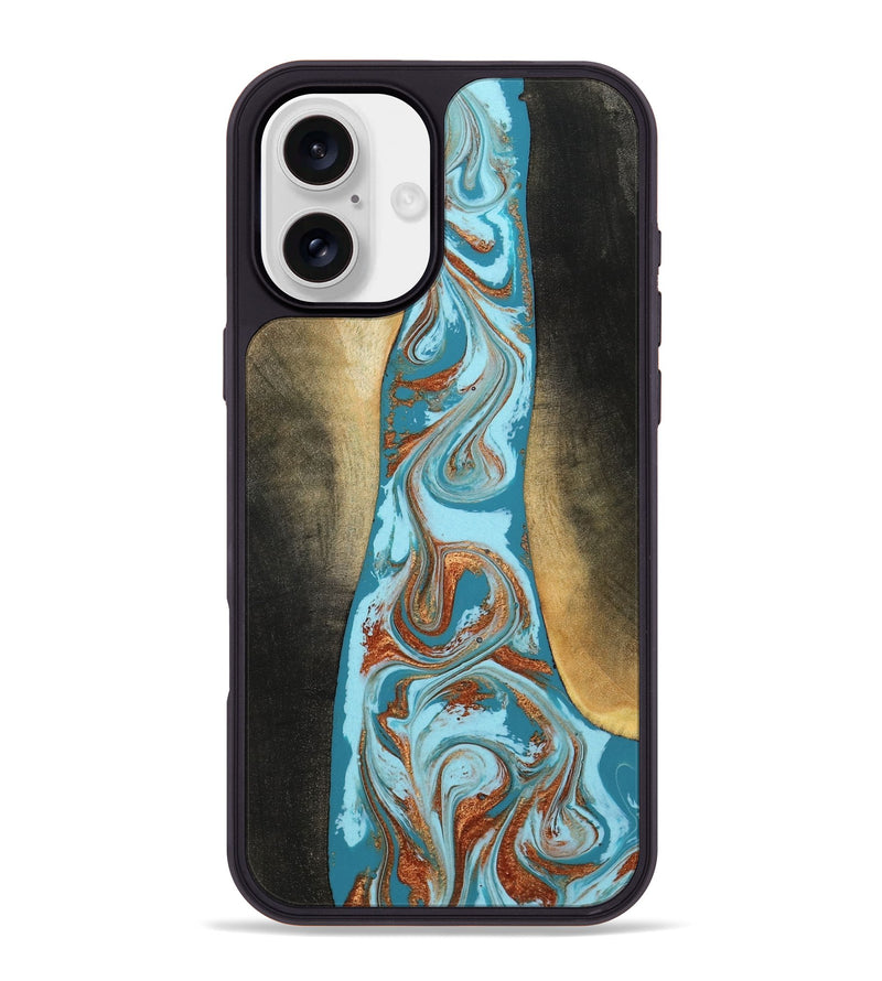 iPhone 16 Plus Wood Phone Case - Tariq (Teal & Gold, 798191)