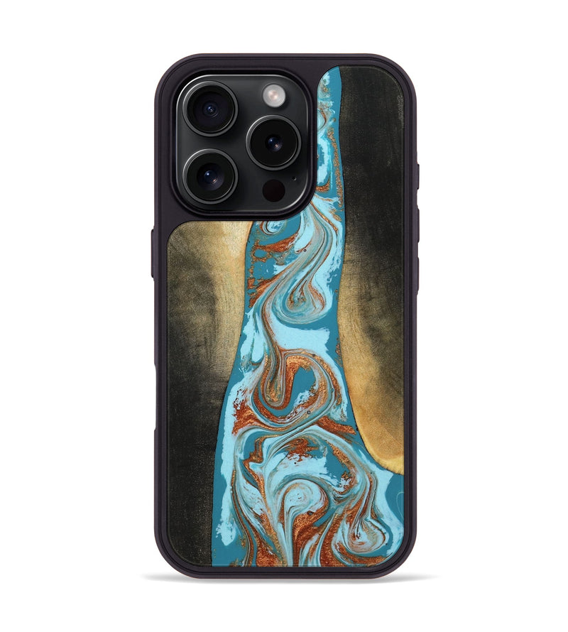 iPhone 16 Pro Wood Phone Case - Tariq (Teal & Gold, 798191)