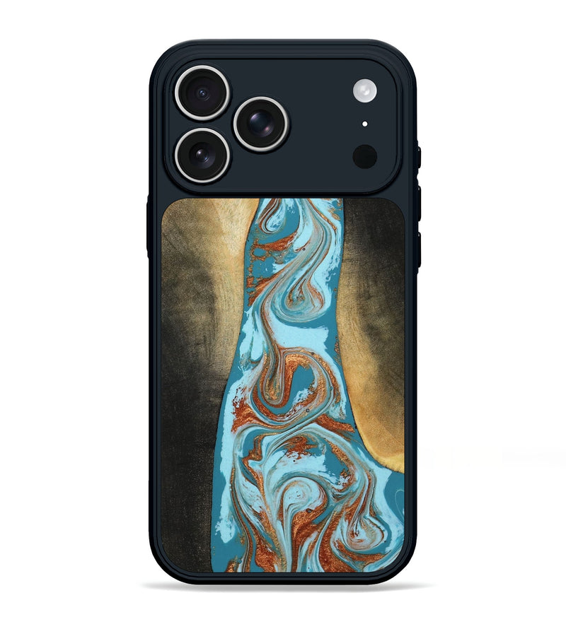iPhone 17 Pro Max Wood Phone Case - Tariq (Teal & Gold, 798191)