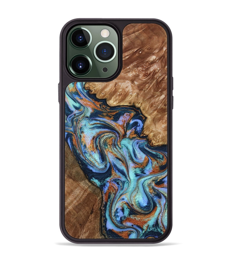 iPhone 13 Pro Max Wood Phone Case - Heath (Teal & Gold, 798192)