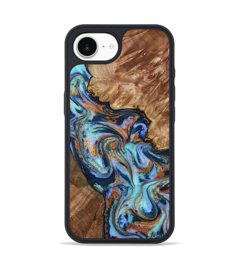 iPhone 16e Wood Phone Case - Heath (Teal & Gold, 798192)