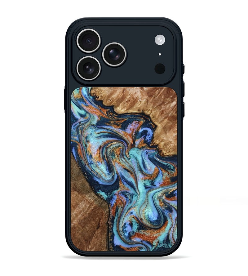 iPhone 17 Pro Max Wood Phone Case - Heath (Teal & Gold, 798192)