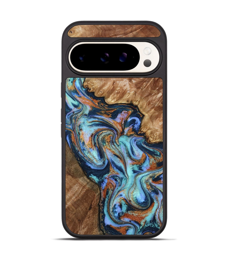 Pixel 9 Pro Wood Phone Case - Heath (Teal & Gold, 798192)