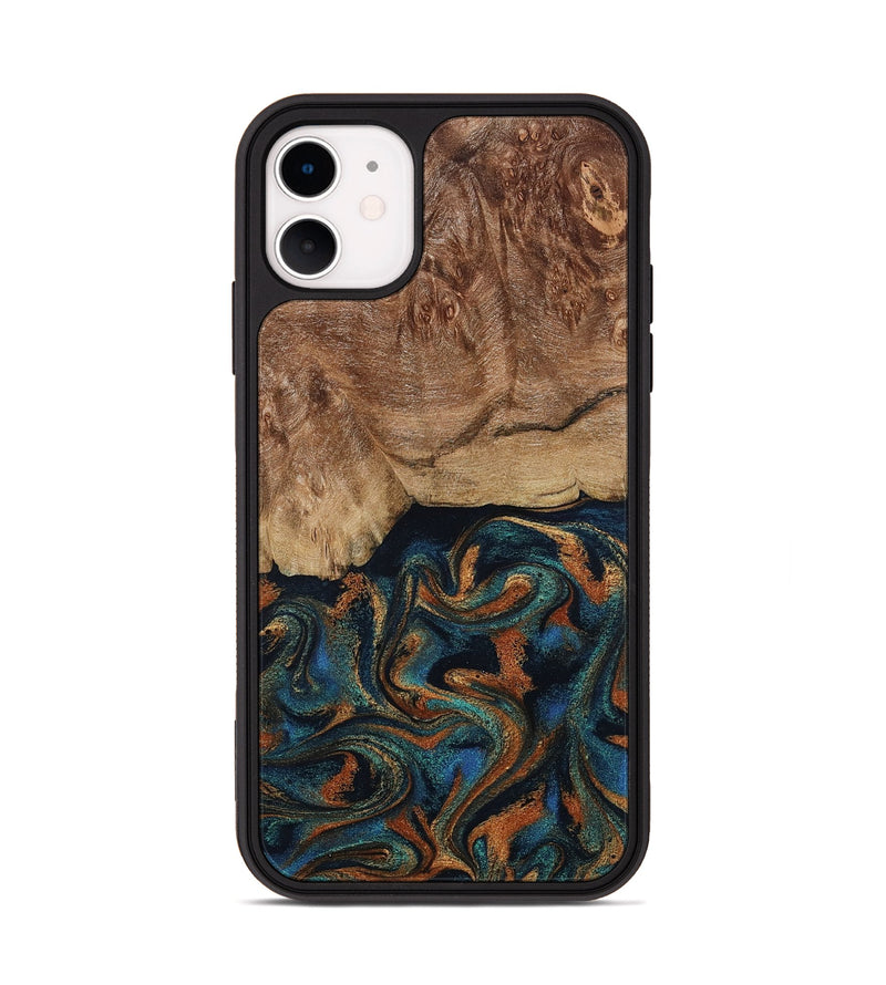 iPhone 11 Wood Phone Case - Lyndsey (Teal & Gold, 798194)