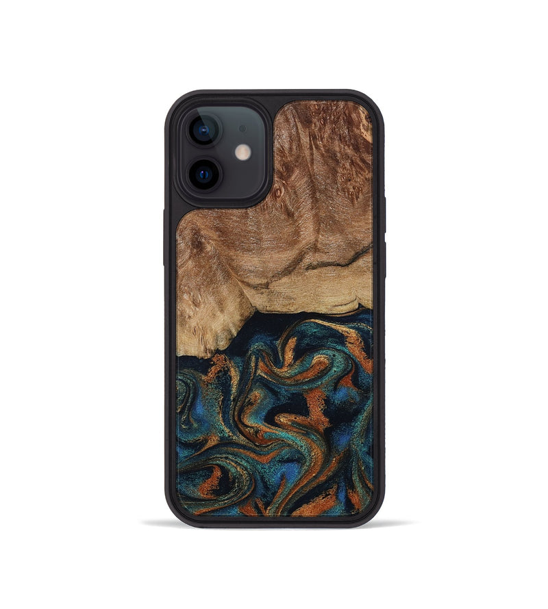 iPhone 12 mini Wood Phone Case - Lyndsey (Teal & Gold, 798194)