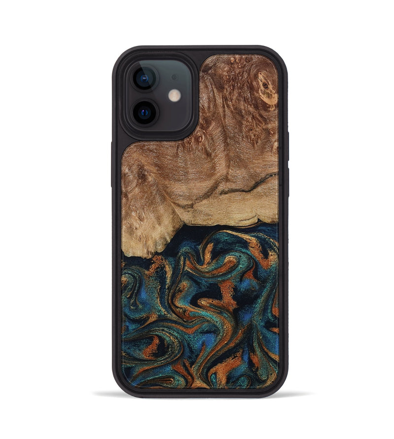 iPhone 12 Wood Phone Case - Lyndsey (Teal & Gold, 798194)