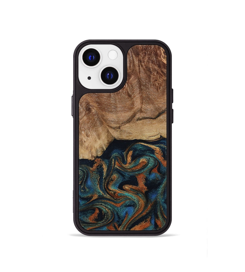 iPhone 13 mini Wood Phone Case - Lyndsey (Teal & Gold, 798194)