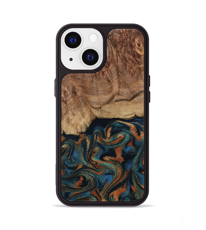 iPhone 13 Wood Phone Case - Lyndsey (Teal & Gold, 798194)