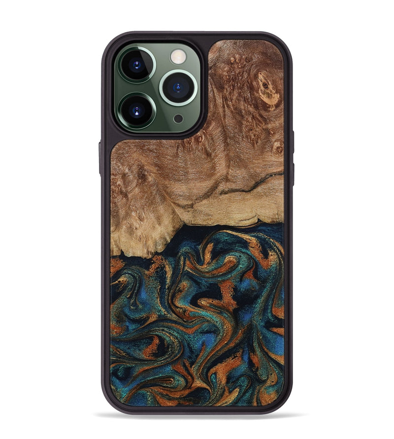 iPhone 13 Pro Max Wood Phone Case - Lyndsey (Teal & Gold, 798194)