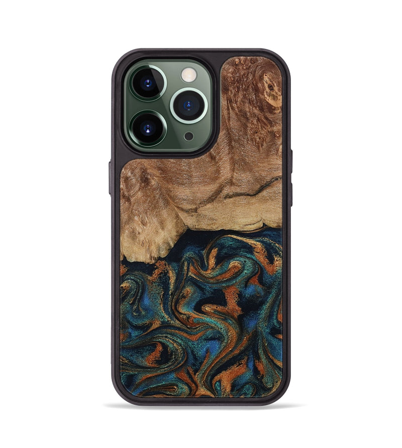 iPhone 13 Pro Wood Phone Case - Lyndsey (Teal & Gold, 798194)