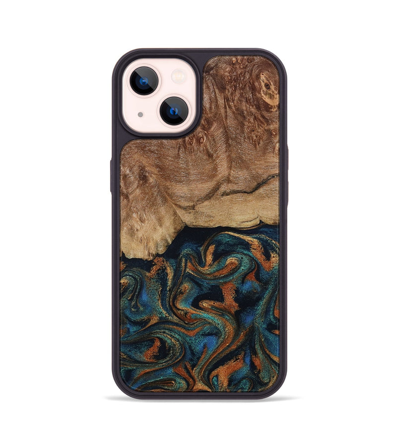 iPhone 14 Wood Phone Case - Lyndsey (Teal & Gold, 798194)