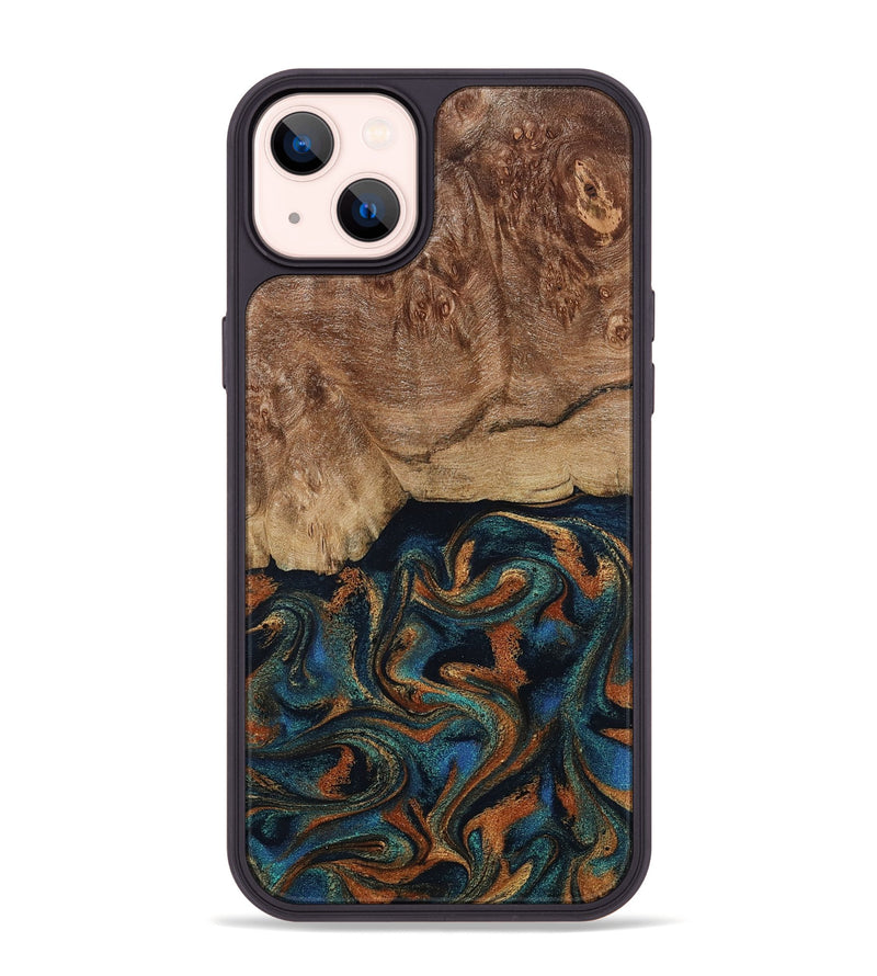 iPhone 14 Plus Wood Phone Case - Lyndsey (Teal & Gold, 798194)