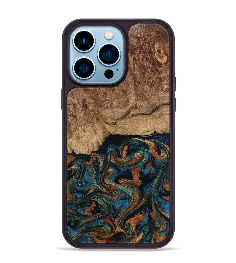 iPhone 14 Pro Max Wood Phone Case - Lyndsey (Teal & Gold, 798194)
