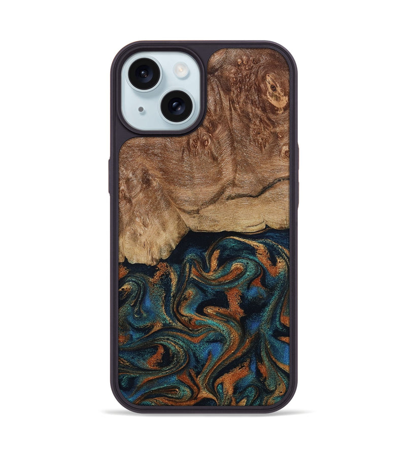 iPhone 15 Wood Phone Case - Lyndsey (Teal & Gold, 798194)