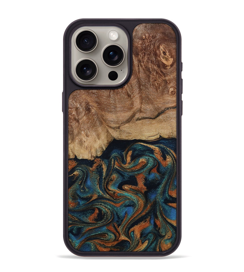 iPhone 15 Pro Max Wood Phone Case - Lyndsey (Teal & Gold, 798194)