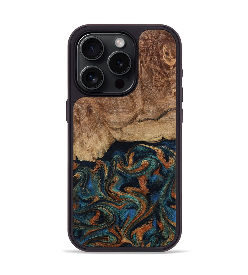 iPhone 15 Pro Wood Phone Case - Lyndsey (Teal & Gold, 798194)