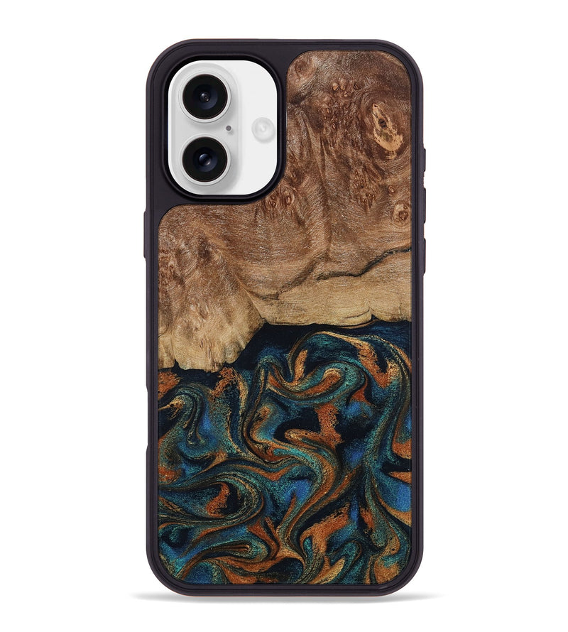 iPhone 16 Plus Wood Phone Case - Lyndsey (Teal & Gold, 798194)