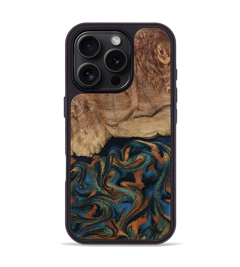 iPhone 16 Pro Wood Phone Case - Lyndsey (Teal & Gold, 798194)