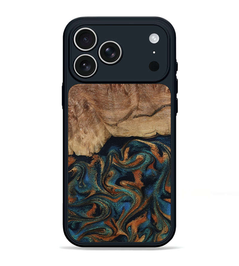 iPhone 17 Pro Max Wood Phone Case - Lyndsey (Teal & Gold, 798194)