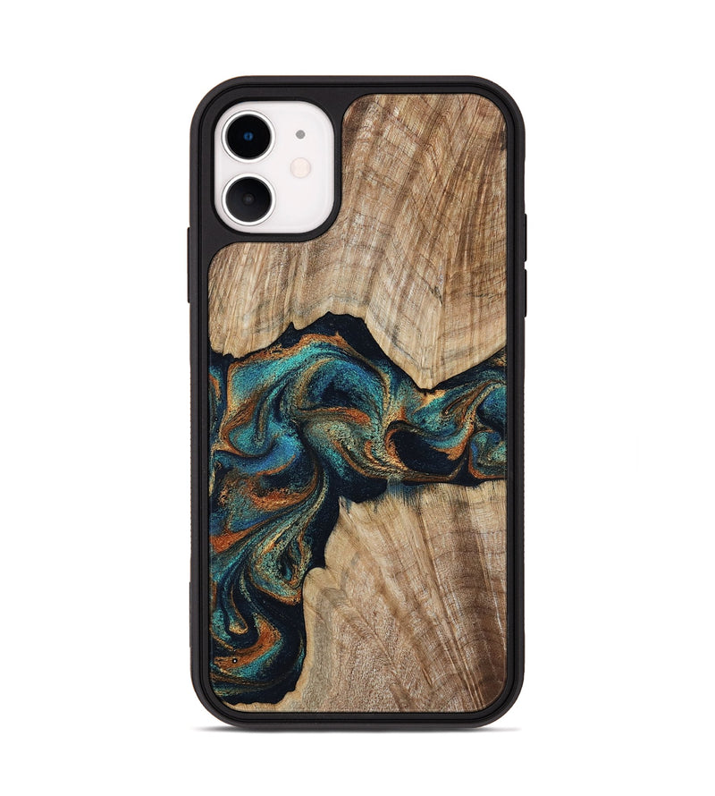 iPhone 11 Wood Phone Case - Hiram (Teal & Gold, 798195)