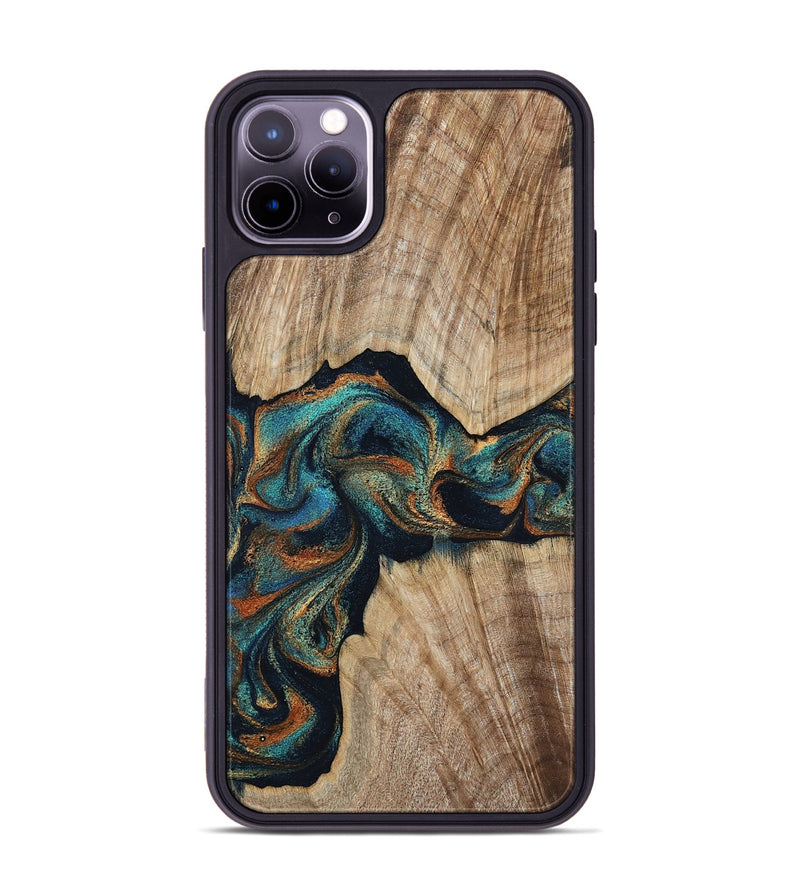 iPhone 11 Pro Max Wood Phone Case - Hiram (Teal & Gold, 798195)
