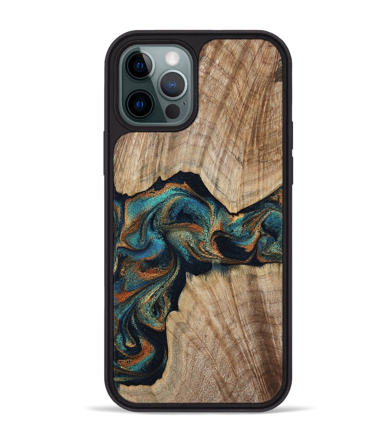 iPhone 12 Pro Max Wood Phone Case - Hiram (Teal & Gold, 798195)