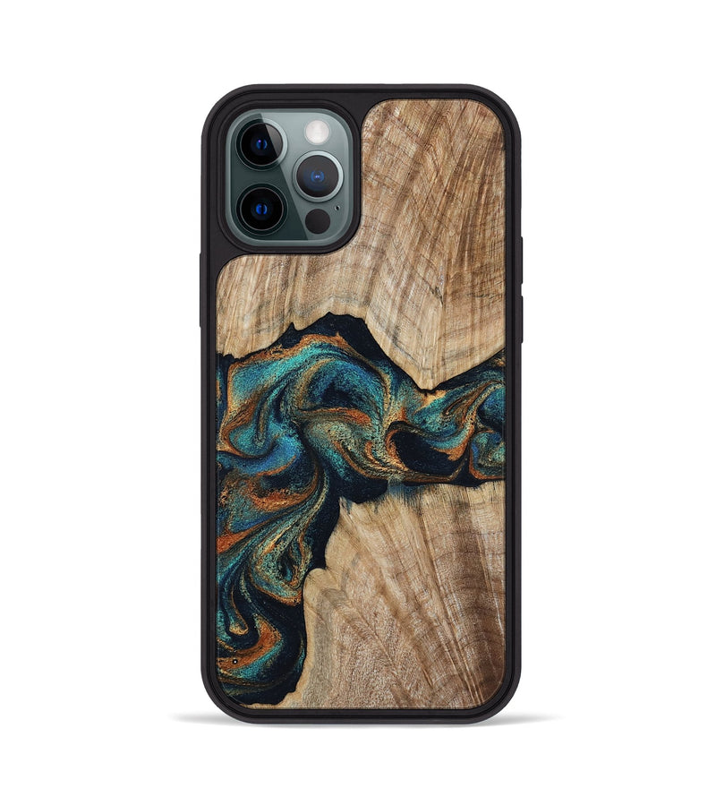 iPhone 12 Pro Wood Phone Case - Hiram (Teal & Gold, 798195)