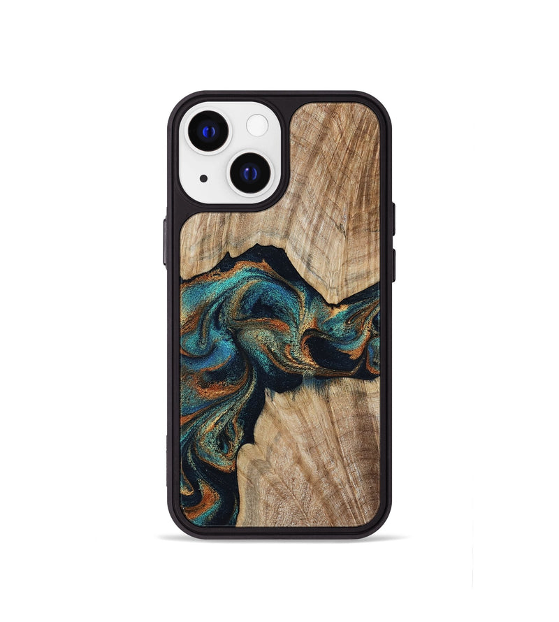 iPhone 13 mini Wood Phone Case - Hiram (Teal & Gold, 798195)