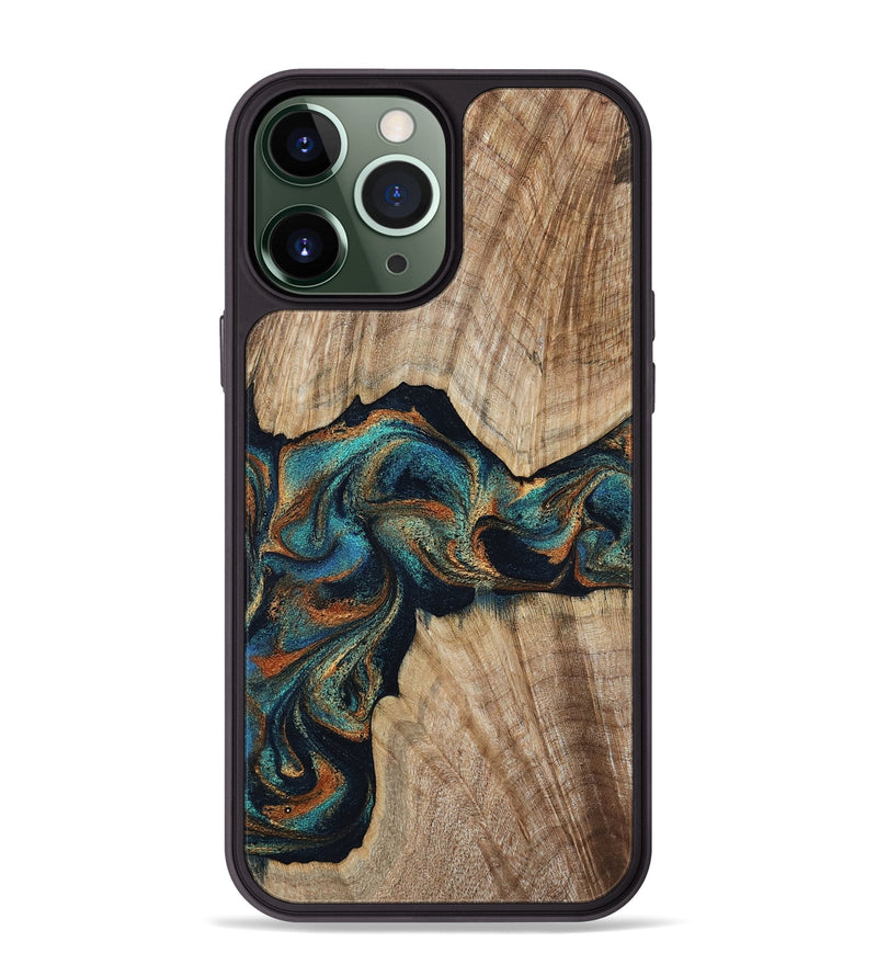 iPhone 13 Pro Max Wood Phone Case - Hiram (Teal & Gold, 798195)