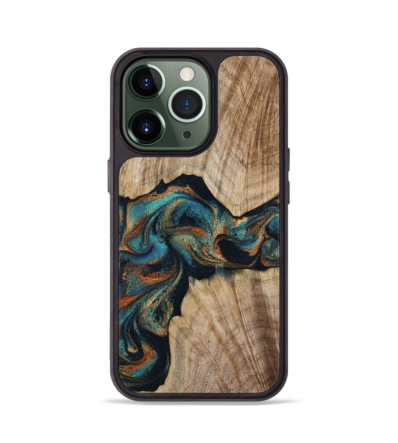iPhone 13 Pro Wood Phone Case - Hiram (Teal & Gold, 798195)