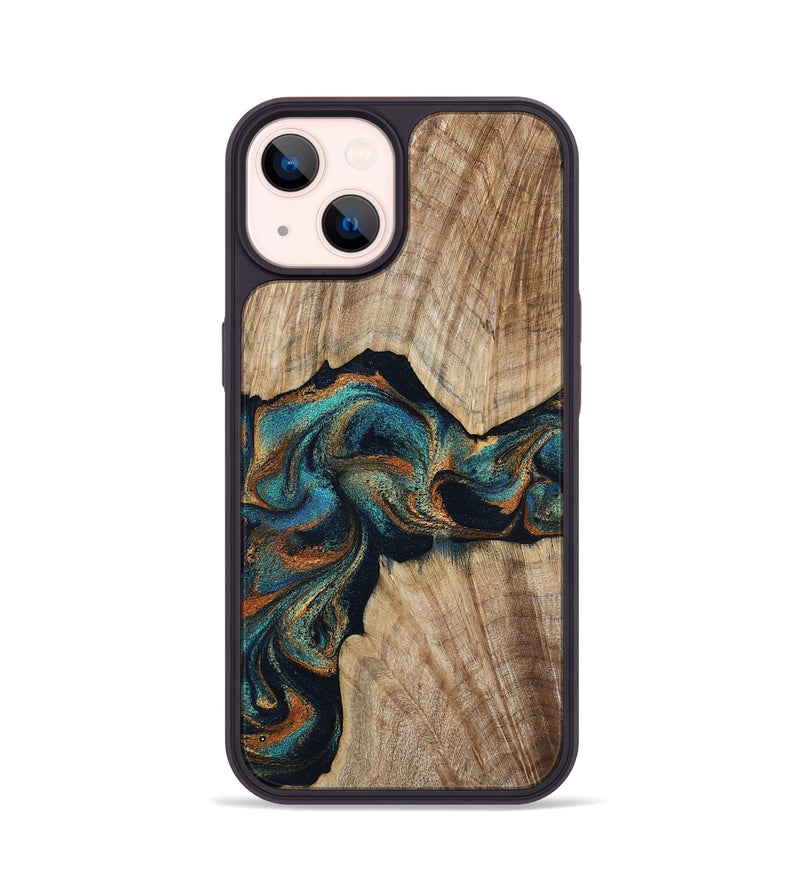 iPhone 14 Wood Phone Case - Hiram (Teal & Gold, 798195)