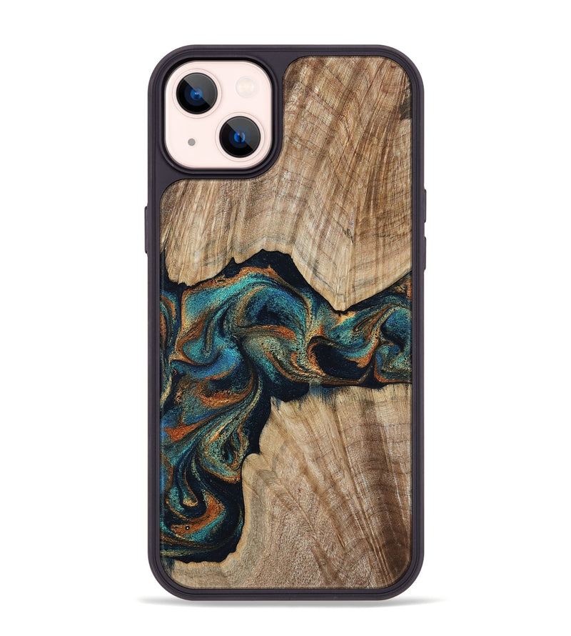 iPhone 14 Plus Wood Phone Case - Hiram (Teal & Gold, 798195)