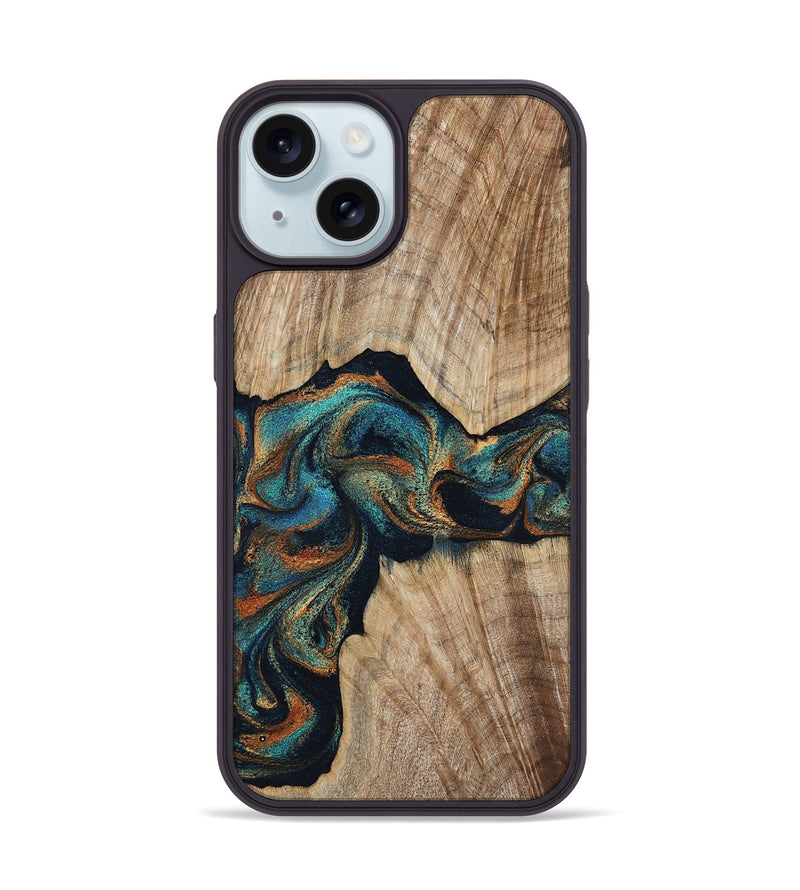 iPhone 15 Wood Phone Case - Hiram (Teal & Gold, 798195)