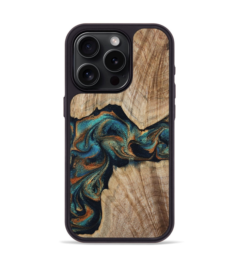 iPhone 15 Pro Wood Phone Case - Hiram (Teal & Gold, 798195)