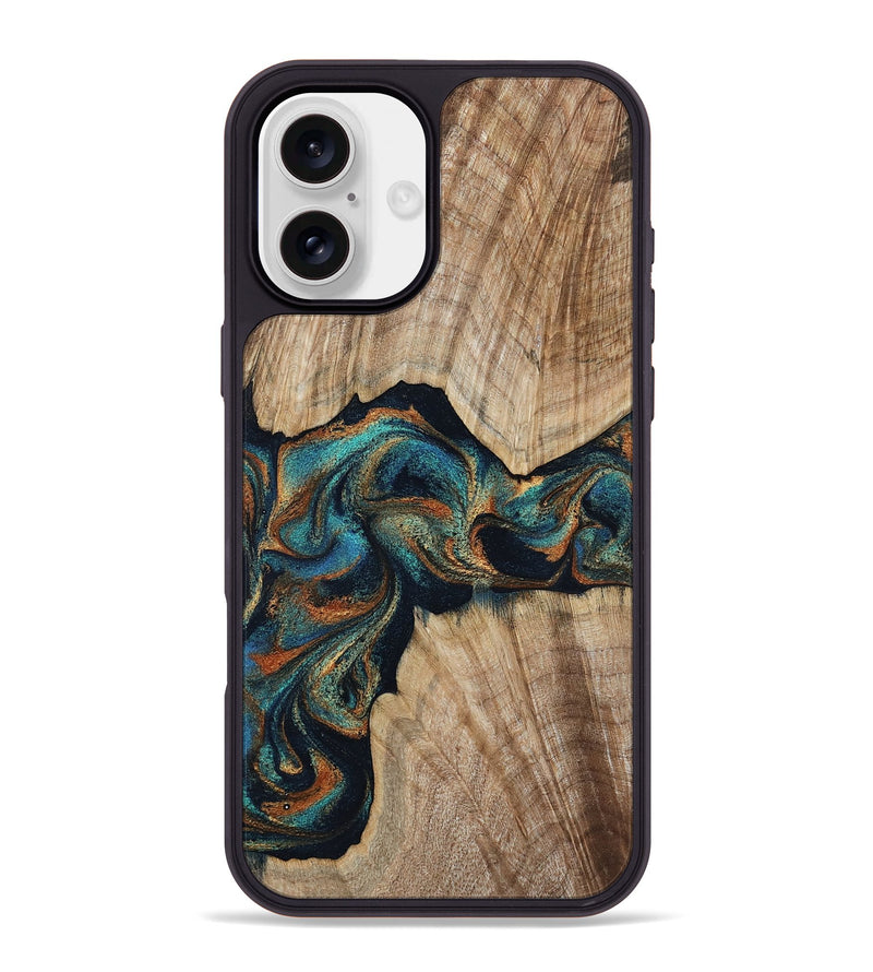 iPhone 16 Plus Wood Phone Case - Hiram (Teal & Gold, 798195)