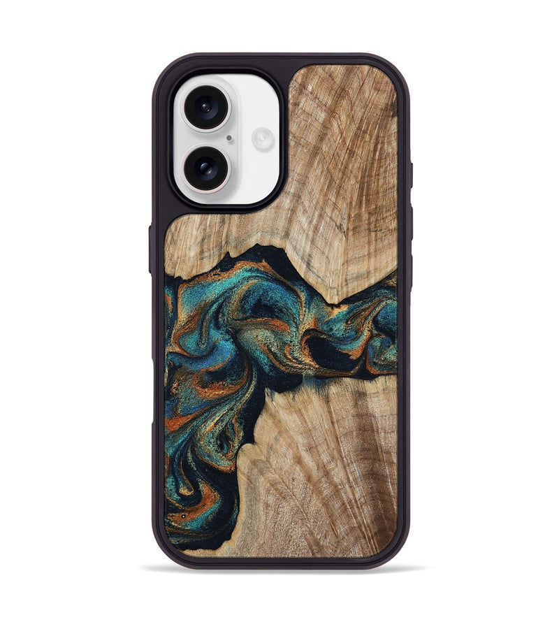iPhone 17 Wood Phone Case - Hiram (Teal & Gold, 798195)