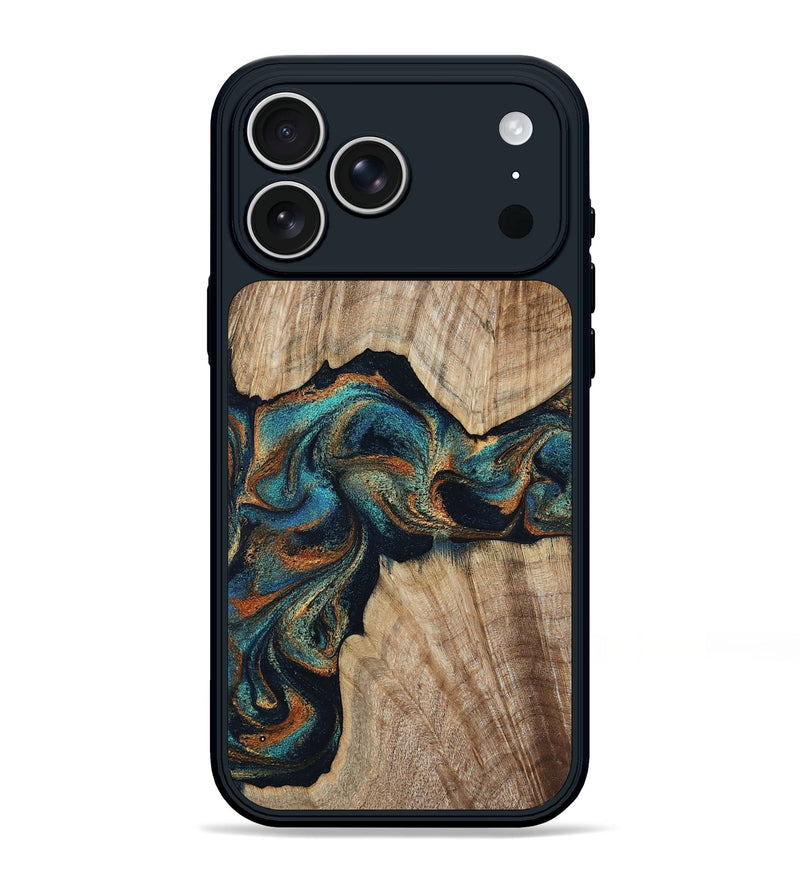 iPhone 17 Pro Max Wood Phone Case - Hiram (Teal & Gold, 798195)