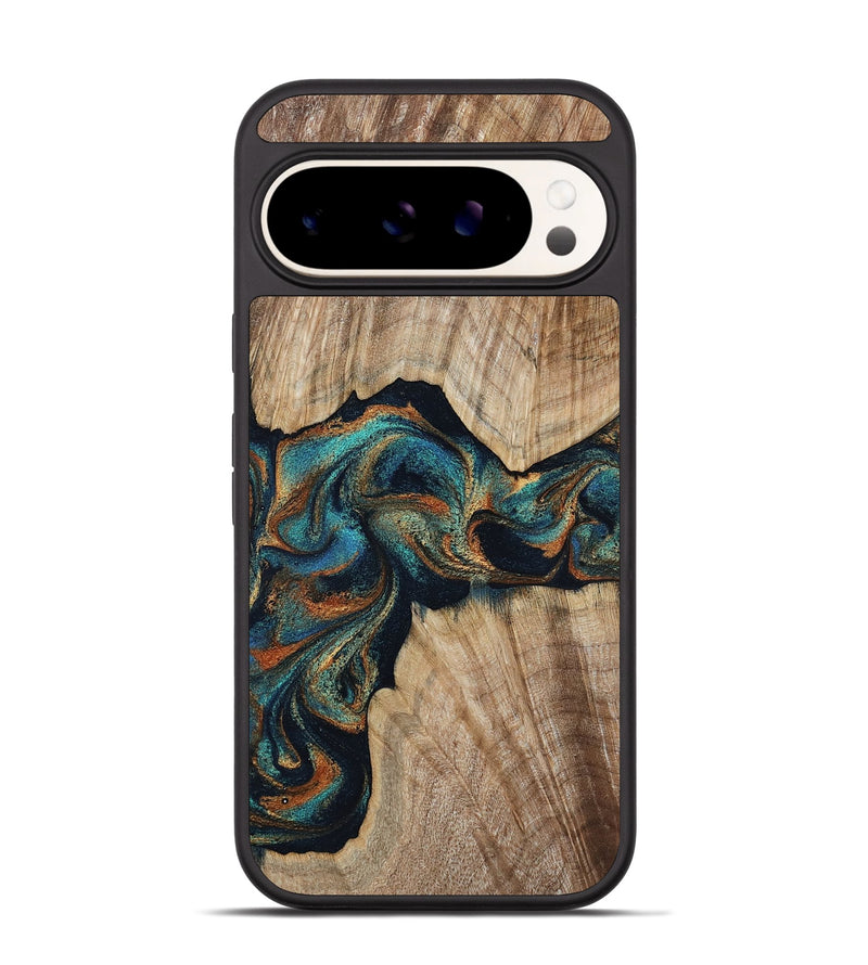 Pixel 9 Wood Phone Case - Hiram (Teal & Gold, 798195)