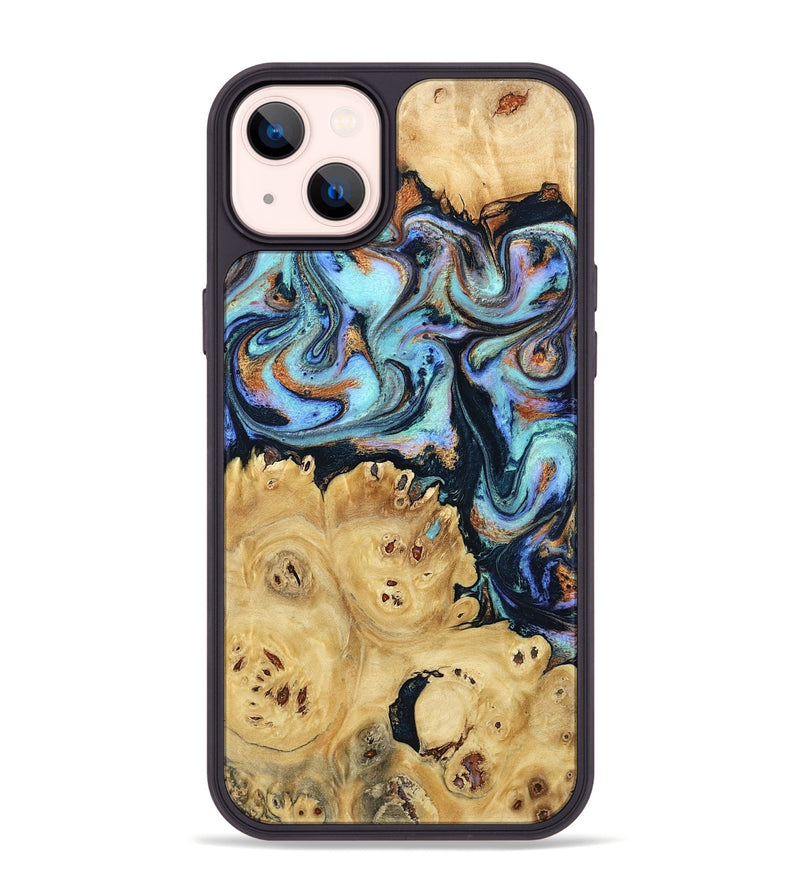 iPhone 14 Plus Wood Phone Case - Damien (Teal & Gold, 798196)
