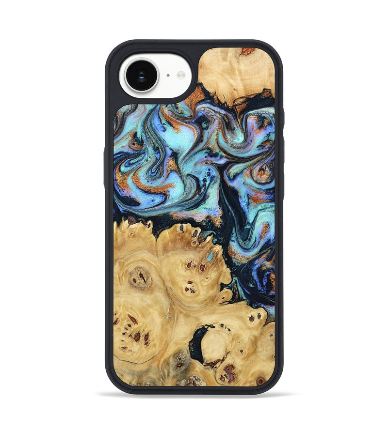 iPhone 16e Wood Phone Case - Damien (Teal & Gold, 798196)